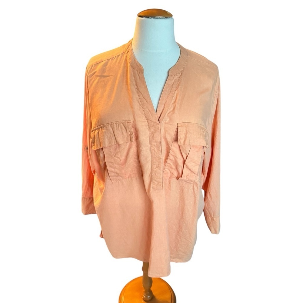 Addition Elle Linen Blend Tunic Top 4X Peach Coral J21